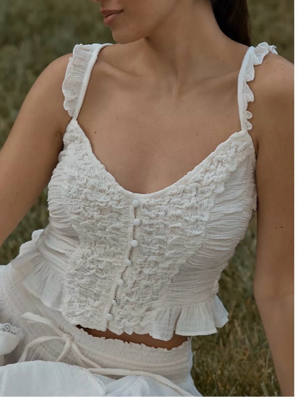 ◽️ANTHROPOLOGIE Celandine Smocked Crop Top in White Dahlia - Size Large - NWT
